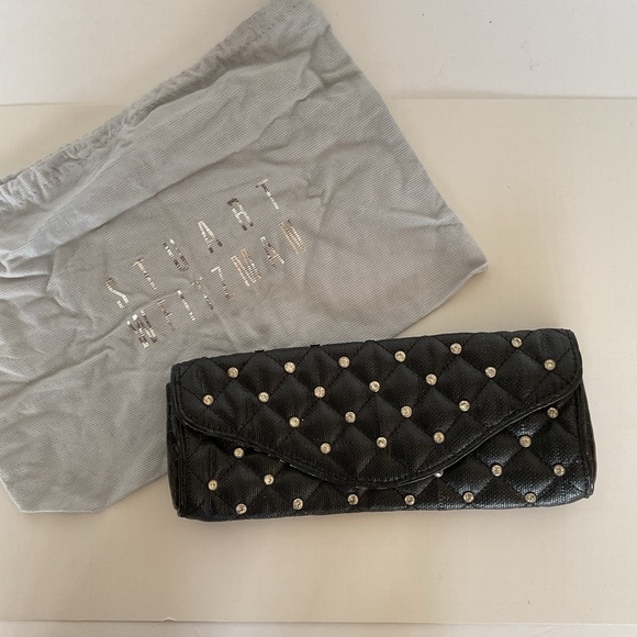 Stuart Weitzman RARE woven Leather Rhinestone Clutch - Picture 1 of 16